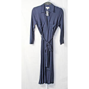 L'AGENCE Rivi Midi Dress Button Down Tie Waist‎ Indigo dress sz XS NWT